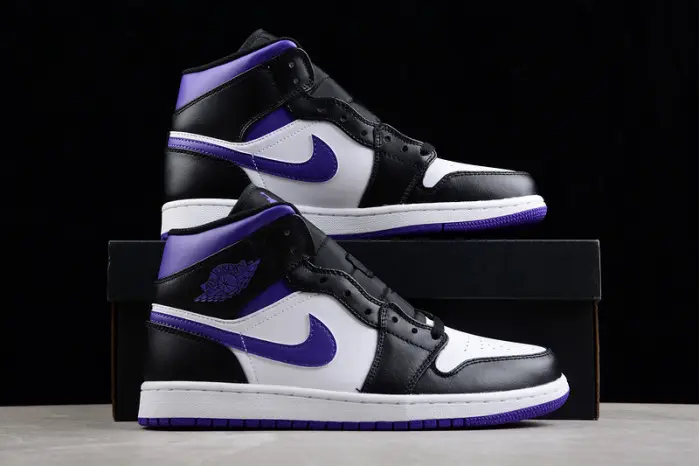 Jordan 1 Mid White Black Purple 
